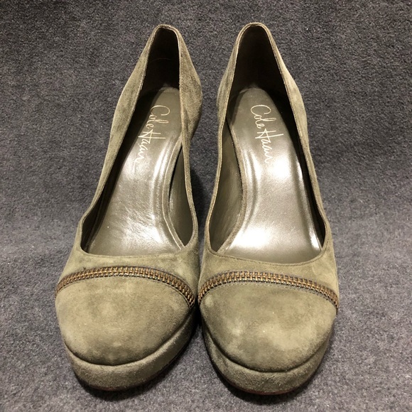 Cole Haan Women's Stephanie Zipper Platform Olive Green Suede Pumps Size 6B - Picture 2 of 11